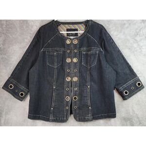 Live And Let Live Jacket Womens 1X Blue Denim Grommet Stud Collarless Retro 90s